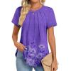 Zeagoo Womens Casual T Shirts for Summer 2025 Short Sleeve Crewneck Tunic Shirts Floral Print Tops Pleated Dressy Blouse(Purple Floral)
