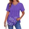 Zeagoo Womens Casual T Shirts for Summer 2025 Short Sleeve Crewneck Tunic Shirts Floral Print Tops Pleated Dressy Blouse(Purple Floral)