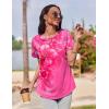 Zeagoo Womens Casual T Shirts for Summer 2025 Short Sleeve Crewneck Tunic Shirts Floral Print Tops Pleated Dressy Blouse(Red Floral)