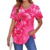 Zeagoo Womens Casual T Shirts for Summer 2025 Short Sleeve Crewneck Tunic Shirts Floral Print Tops Pleated Dressy Blouse(Red Floral)