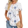 Zeagoo Womens Casual T Shirts for Summer 2025 Short Sleeve Crewneck Tunic Shirts Floral Print Tops Pleated Dressy Blouse(White Floral)