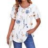 Zeagoo Womens Casual T Shirts for Summer 2025 Short Sleeve Crewneck Tunic Shirts Floral Print Tops Pleated Dressy Blouse(White Floral)