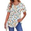 Zeagoo Womens Casual T Shirts for Summer 2025 Short Sleeve Crewneck Tunic Shirts Floral Print Tops Pleated Dressy Blouse(White Leaf Print)