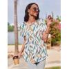 Zeagoo Womens Casual T Shirts for Summer 2025 Short Sleeve Crewneck Tunic Shirts Floral Print Tops Pleated Dressy Blouse(White Leaf Print)
