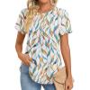 Zeagoo Womens Casual T Shirts for Summer 2025 Short Sleeve Crewneck Tunic Shirts Floral Print Tops Pleated Dressy Blouse(White Leaf Print)