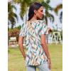Zeagoo Womens Casual T Shirts for Summer 2025 Short Sleeve Crewneck Tunic Shirts Floral Print Tops Pleated Dressy Blouse(White Leaf Print)
