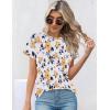 Zeagoo Womens Casual T Shirts for Summer 2025 Short Sleeve Crewneck Tunic Shirts Floral Print Tops Pleated Dressy Blouse(Yellow Flower Print)