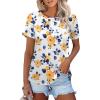 Zeagoo Womens Casual T Shirts for Summer 2025 Short Sleeve Crewneck Tunic Shirts Floral Print Tops Pleated Dressy Blouse(Yellow Flower Print)