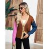 Zeagoo Women’s Cropped Cardigan 2025 Fall Button Sweaters V Neck Long Sleeve Cardigans Knit Outwear(Colorblock-brown)