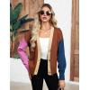 Zeagoo Women’s Cropped Cardigan 2025 Fall Button Sweaters V Neck Long Sleeve Cardigans Knit Outwear(Colorblock-brown)