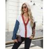 Zeagoo Women’s Cropped Cardigan 2025 Fall Button Sweaters V Neck Long Sleeve Cardigans Knit Outwear(Colorblock-white)