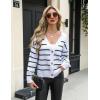 Zeagoo Women’s Cropped Cardigan 2025 Fall Button Sweaters V Neck Long Sleeve Cardigans Knit Outwear(Stripes White)