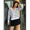 Zeagoo Women’s Cropped Cardigan 2025 Fall Button Sweaters V Neck Long Sleeve Cardigans Knit Outwear(Stripes White)