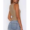 Zeagoo Women’s Double Lined Square Neck Tank Top Sleeveless Basic Crop Tops Trendy Going Out Tops(Khaki)
