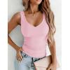 Zeagoo Women’s Double Lined V Neck Tank Tops Summer Slim Fit Basic Sleeveless Shirts Cute Trendy Going Out Tops(Pink)