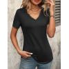 Zeagoo Womens Short Sleeve Shirts for Summer Casual V-Neck Blouse Shirts 2025 Dressy Tops with Pleats(A-black)