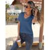 Zeagoo Womens Short Sleeve Shirts for Summer Casual V-Neck Blouse Shirts 2025 Dressy Tops with Pleats(Blue)