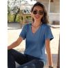Zeagoo Womens Short Sleeve Shirts for Summer Casual V-Neck Blouse Shirts 2025 Dressy Tops with Pleats(Blue)