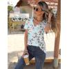 Zeagoo Womens Short Sleeve Shirts for Summer Casual V-Neck Blouse Shirts 2025 Dressy Tops with Pleats(Blue Floral-01)