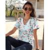Zeagoo Womens Short Sleeve Shirts for Summer Casual V-Neck Blouse Shirts 2025 Dressy Tops with Pleats(Blue Floral-01)