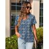 Zeagoo Womens Short Sleeve Shirts for Summer Casual V-Neck Blouse Shirts 2025 Dressy Tops with Pleats(Blue Floral-02)