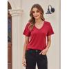 Zeagoo Womens Short Sleeve Shirts for Summer Casual V-Neck Blouse Shirts 2025 Dressy Tops with Pleats(Burgundy)
