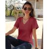 Zeagoo Womens Short Sleeve Shirts for Summer Casual V-Neck Blouse Shirts 2025 Dressy Tops with Pleats(Burgundy)