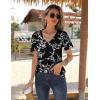 Zeagoo Womens Short Sleeve Shirts for Summer Casual V-Neck Blouse Shirts 2025 Dressy Tops with Pleats(Flower-10)