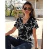 Zeagoo Womens Short Sleeve Shirts for Summer Casual V-Neck Blouse Shirts 2025 Dressy Tops with Pleats(Flower-10)