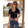 Zeagoo Womens Short Sleeve Shirts for Summer Casual V-Neck Blouse Shirts 2025 Dressy Tops with Pleats(Flower-11)