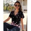 Zeagoo Womens Short Sleeve Shirts for Summer Casual V-Neck Blouse Shirts 2025 Dressy Tops with Pleats(Flower-11)