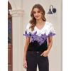 Zeagoo Womens Short Sleeve Shirts for Summer Casual V-Neck Blouse Shirts 2025 Dressy Tops with Pleats(Flower-12)
