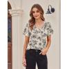 Zeagoo Womens Short Sleeve Shirts for Summer Casual V-Neck Blouse Shirts 2025 Dressy Tops with Pleats(Flower-13)
