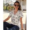 Zeagoo Womens Short Sleeve Shirts for Summer Casual V-Neck Blouse Shirts 2025 Dressy Tops with Pleats(Flower-13)