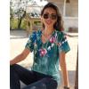 Zeagoo Womens Short Sleeve Shirts for Summer Casual V-Neck Blouse Shirts 2025 Dressy Tops with Pleats(Flower-2)