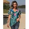 Zeagoo Womens Short Sleeve Shirts for Summer Casual V-Neck Blouse Shirts 2025 Dressy Tops with Pleats(Flower-2)