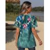 Zeagoo Womens Short Sleeve Shirts for Summer Casual V-Neck Blouse Shirts 2025 Dressy Tops with Pleats(Flower-2)