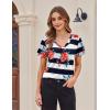 Zeagoo Womens Short Sleeve Shirts for Summer Casual V-Neck Blouse Shirts 2025 Dressy Tops with Pleats(Flower-3)