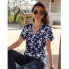 Zeagoo Womens Short Sleeve Shirts for Summer Casual V-Neck Blouse Shirts 2025 Dressy Tops with Pleats(Flower-4)