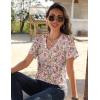 Zeagoo Womens Short Sleeve Shirts for Summer Casual V-Neck Blouse Shirts 2025 Dressy Tops with Pleats(Flower-5)