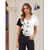 Zeagoo Womens Short Sleeve Shirts for Summer Casual V-Neck Blouse Shirts 2025 Dressy Tops with Pleats(Flower-6)