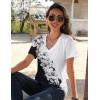 Zeagoo Womens Short Sleeve Shirts for Summer Casual V-Neck Blouse Shirts 2025 Dressy Tops with Pleats(Flower-6)