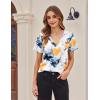 Zeagoo Womens Short Sleeve Shirts for Summer Casual V-Neck Blouse Shirts 2025 Dressy Tops with Pleats(Flower-7)