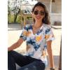Zeagoo Womens Short Sleeve Shirts for Summer Casual V-Neck Blouse Shirts 2025 Dressy Tops with Pleats(Flower-7)