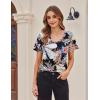 Zeagoo Womens Short Sleeve Shirts for Summer Casual V-Neck Blouse Shirts 2025 Dressy Tops with Pleats(Flower-8)