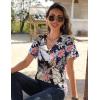 Zeagoo Womens Short Sleeve Shirts for Summer Casual V-Neck Blouse Shirts 2025 Dressy Tops with Pleats(Flower-8)