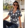 Zeagoo Womens Short Sleeve Shirts for Summer Casual V-Neck Blouse Shirts 2025 Dressy Tops with Pleats(Flower-9)