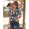 Zeagoo Womens Short Sleeve Shirts for Summer Casual V-Neck Blouse Shirts 2025 Dressy Tops with Pleats(Flower-9)