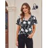 Zeagoo Womens Short Sleeve Shirts for Summer Casual V-Neck Blouse Shirts 2025 Dressy Tops with Pleats(Flower-9)