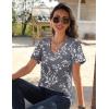 Zeagoo Womens Short Sleeve Shirts for Summer Casual V-Neck Blouse Shirts 2025 Dressy Tops with Pleats(Grey Floral)